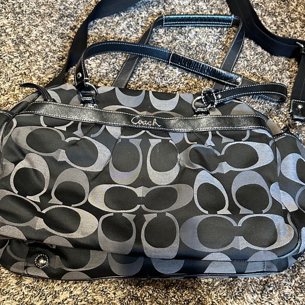 Coach Monogram Black and Gray Diaper Bag